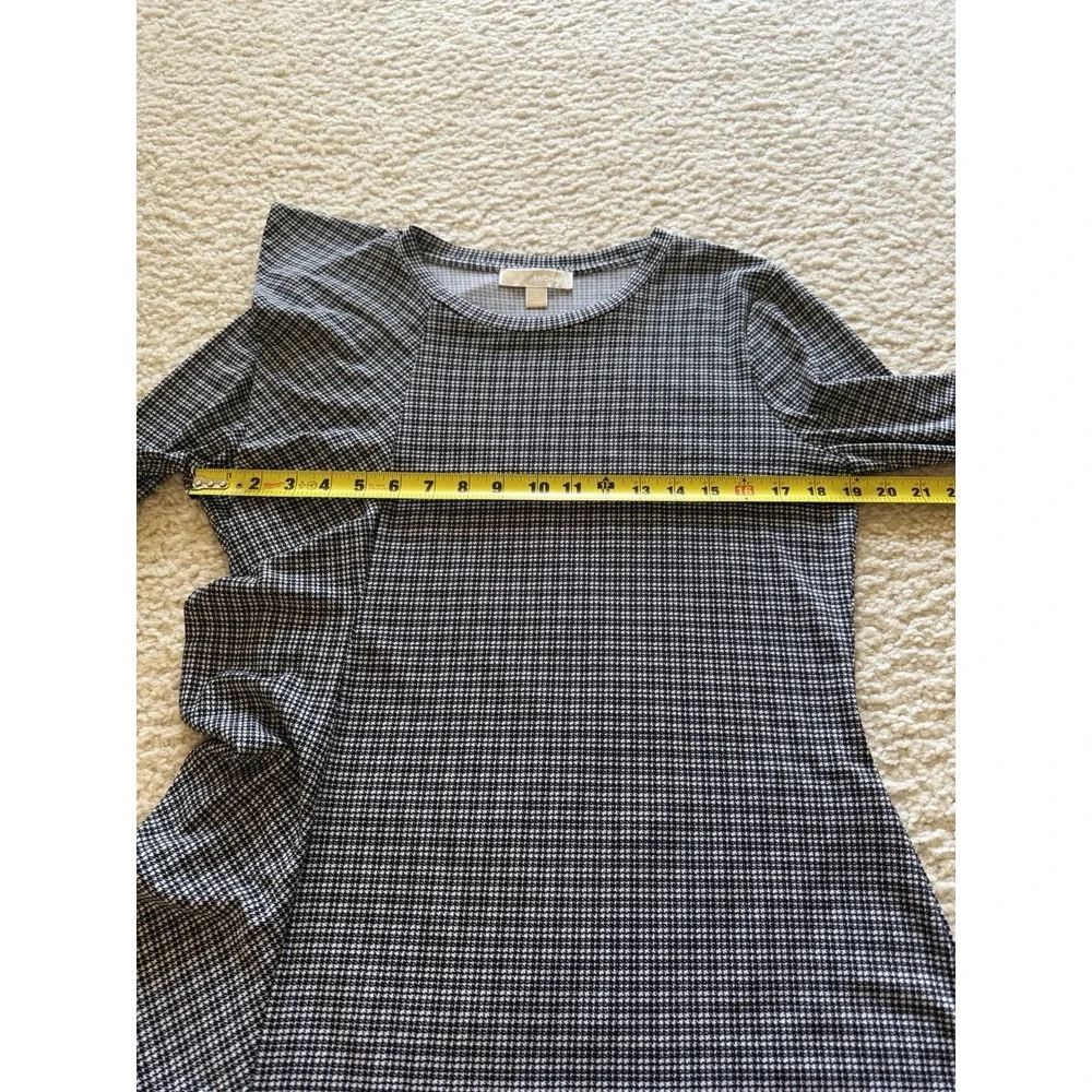 Michael Kors Houndstooth Ruffle Knit A-Line Dress Black White Long‎ Sleeve L